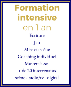 FORMATION INTENSIVE EN 1 AN Ecriture Jeu Mise en scène coaching individuel Masterclasses + de 20 intervenants scène - radio/TV - digital